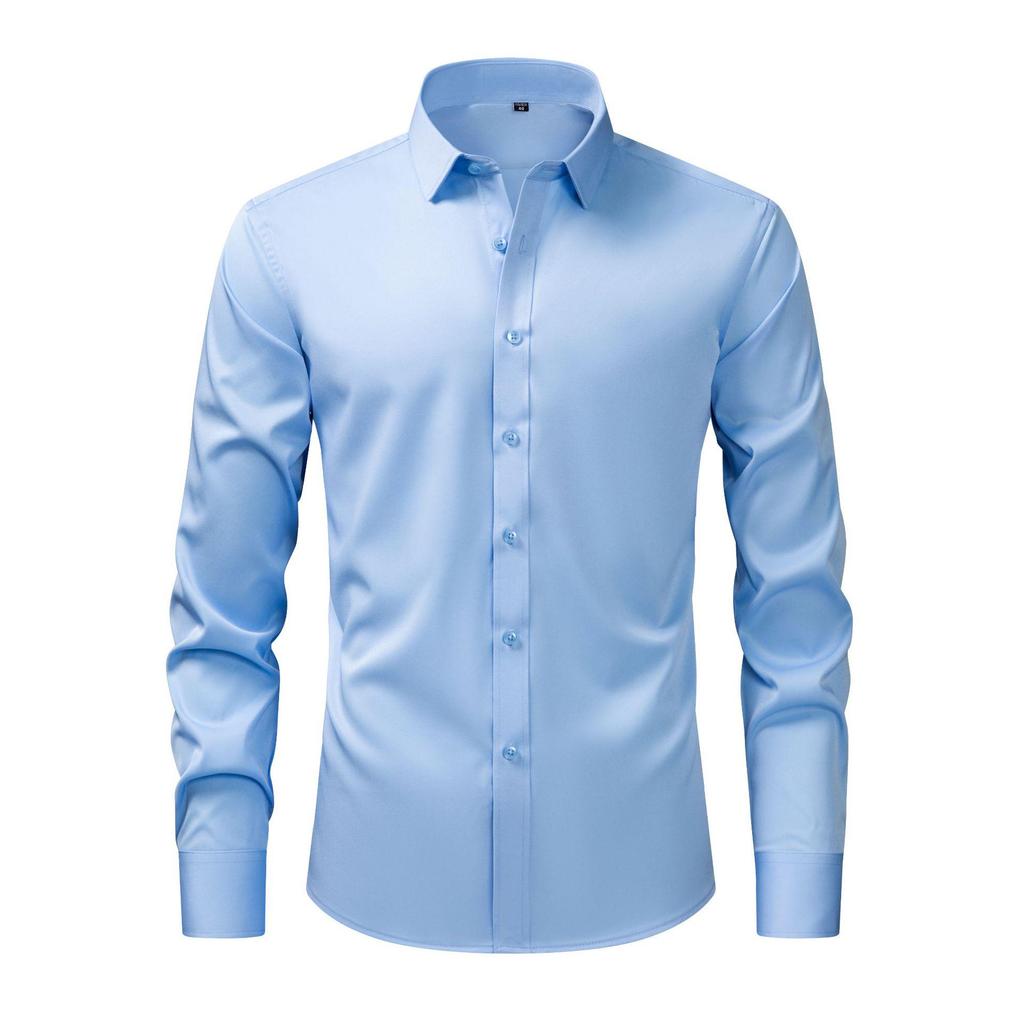 Men's European Style Non-Iron Solid Color Stretch Long Sleeve Business Shirt