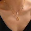 Vintage Multilayer Gold Color Rose Flower Round Plate Necklace For Women Simple Snake Chain Floral Choker Fashion Party Jewelry