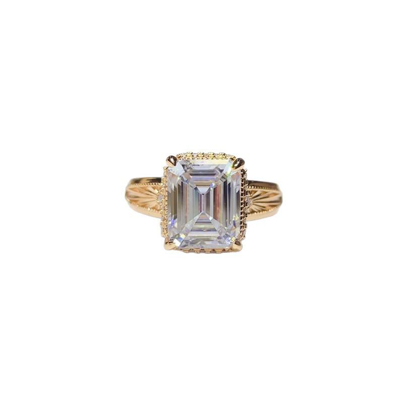 5 Carat Emerald Cut Moissanite Inlaid Ring, Luxury European & American Style Women's Diamond Ring