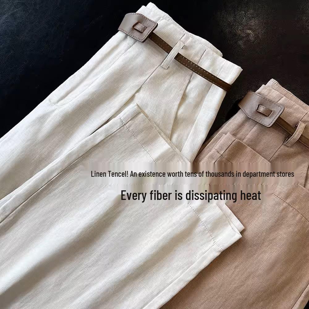 

Women s Casual Tencel Linen Hemp Slim Fit High Waist Patchwork Wide Leg Pants Large хакі