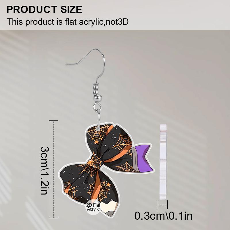2D Flat Halloween Acrylic Bow Earrings Decoration Spider Web Pen Pendant Jewelry Ladies Holiday Gift