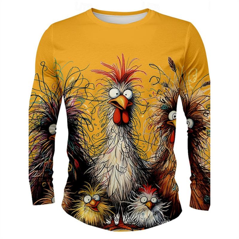 Funny 3D Chicken Print Pánské tričko s dlouhým rukávem Nový podzimní oversized svetr Hip Hop Punk Oblečení Neformální Móda Top