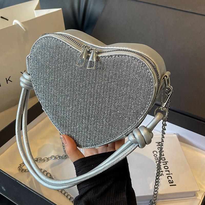 Błyszcząca torebka w kształcie serca, popularna damska torebka miłosna, modny łańcuszek high-end, torba na ramię/listonoszka.