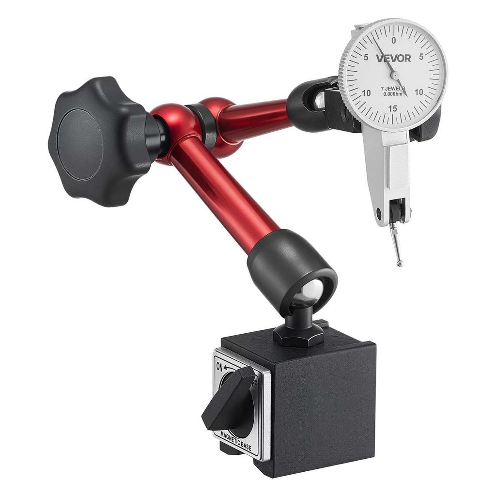 Dial Test Indicator with Universal Magnetic Base and Storage Case, 0.01 Mm Accuracy, 0-0.76 Mm Range, Micro Ball Handle for Narrow Area Measurement,