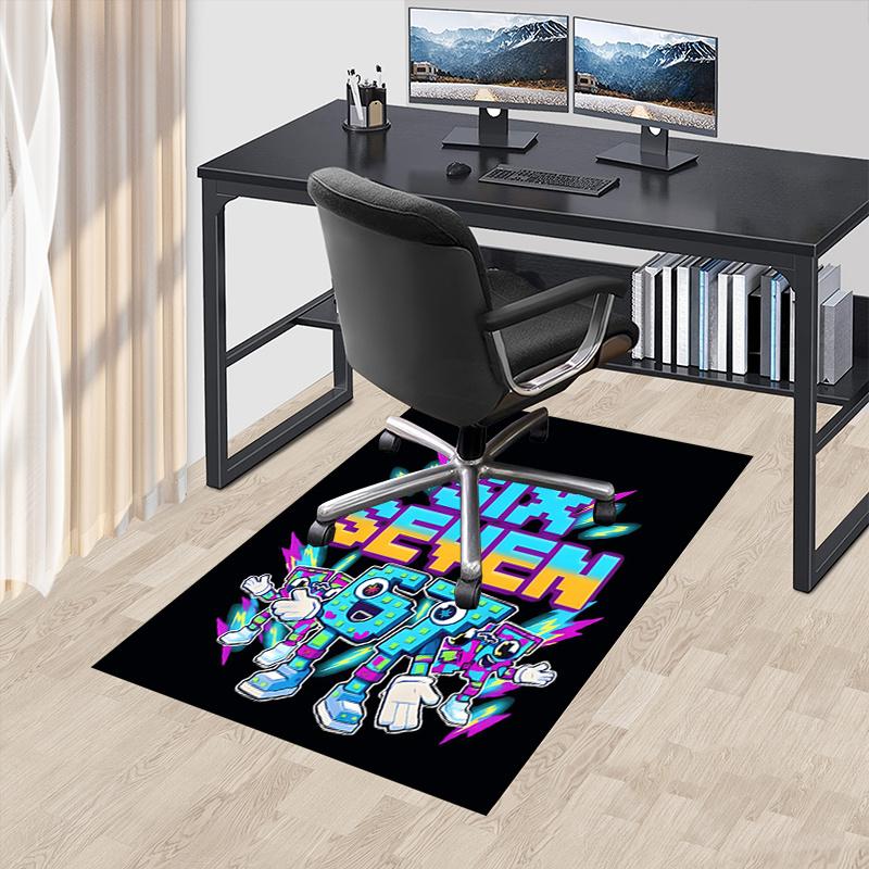 Black Contrast 67" Number Robot Lightning Chair Mat: Office Carpet for Home Decor, Gift Idea, Suitable for Bedroom, Living Room, Various Rooms