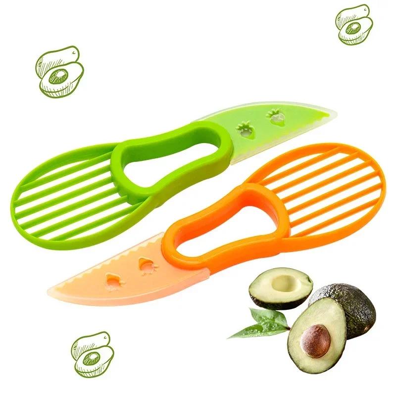 3 In 1 Avocado-Schneider Shea-Entkerner Butterfrucht-Schäler Schneider Fruchtfleisch-Separator Kunststoffmesser Küchengemüsewerkzeuge