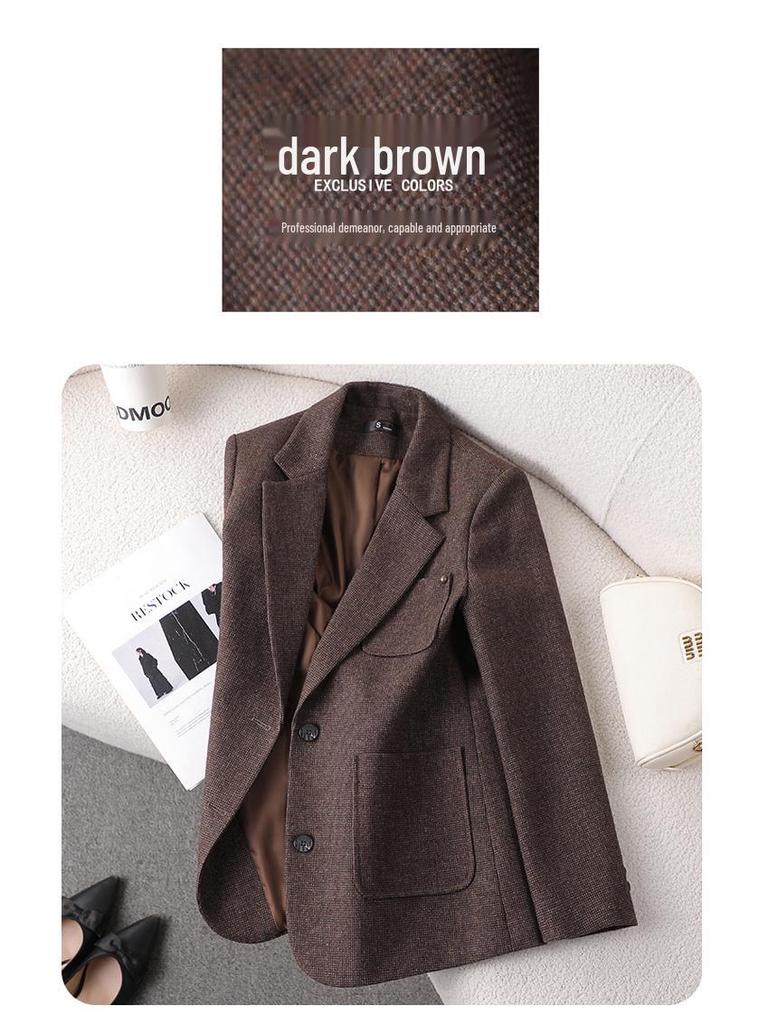 Women's High-End Wool Blend Suit Jacket - Autumn/Winter 2025 Slimming Professional Style