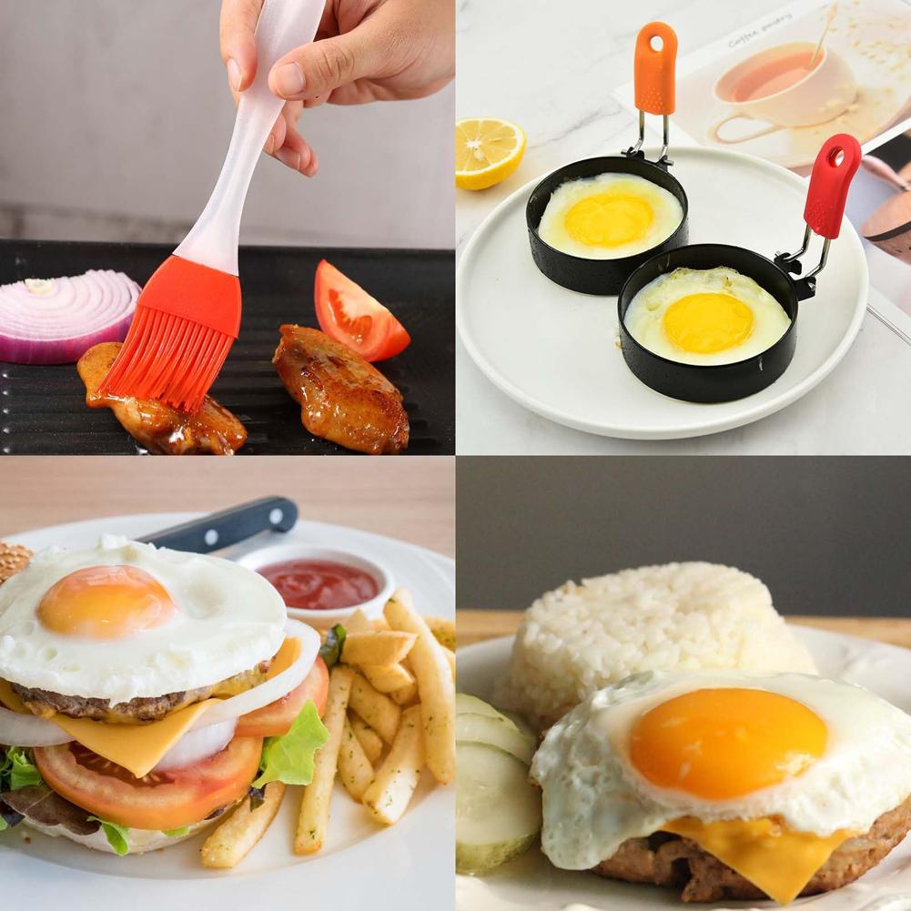 4 Stück Eierringe Antihaft zum Braten Runde Eierform mit Ölpinsel Spiegelei-Ring Edelstahl Eierkreise Eierformer