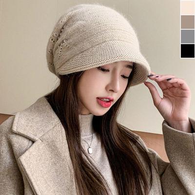 Winter Elegance Cubic Cap Warm Knit Fur Beanie Hat