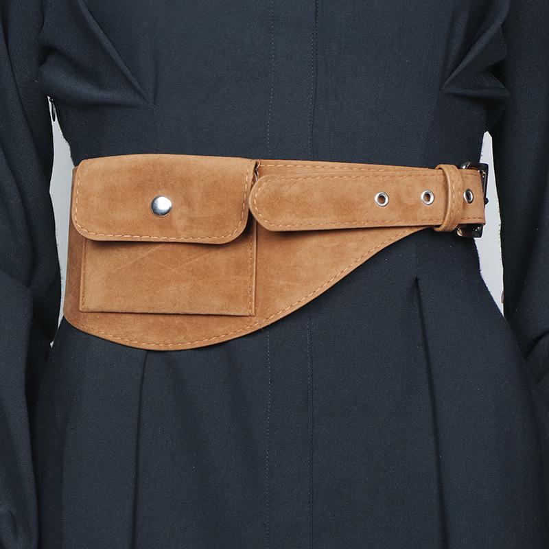 Women's Brown Vintage Suede Waist Bag - High-End Decorative Belt for Jeans & Skirts