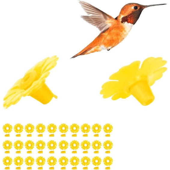 Feeding Port Replacement Parts, Hummingbird Feeder Flowers Bright Colors Attractive 30 Set for Outdoor(Yellow)