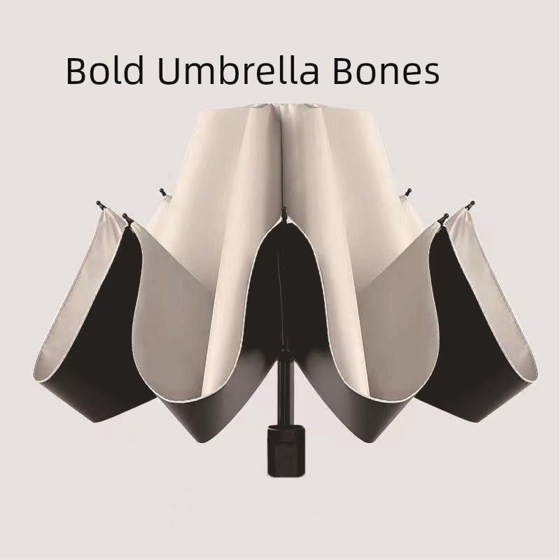 12-Rib Black Rubber Fully Automatic Folding Umbrella for Sun and Rain, Bulk Quantity, 70% off Sunshade Umbrellas with Logo Printing, Gift and
