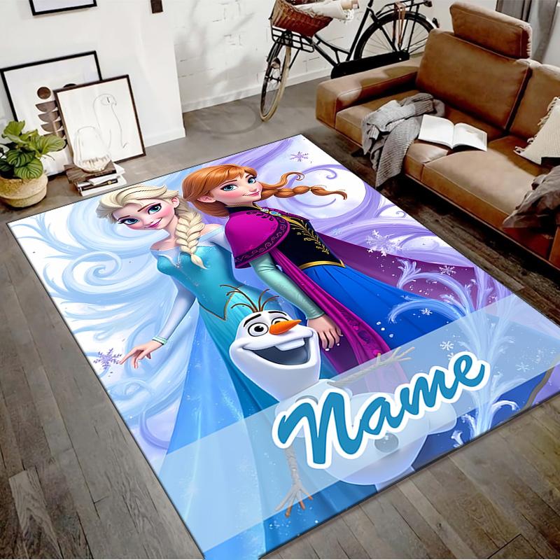 Custom Frozen Mat Personalized Name, Polyester Washable Indoor Entryway Rug, Gift for Christmas, Easter, Thanksgiving Day
