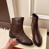 Maillard Brown Square Head Short Boots Women's Autumn and Winter New French Retro Thin V-mouth Ankle Thick Heel Thin Boots