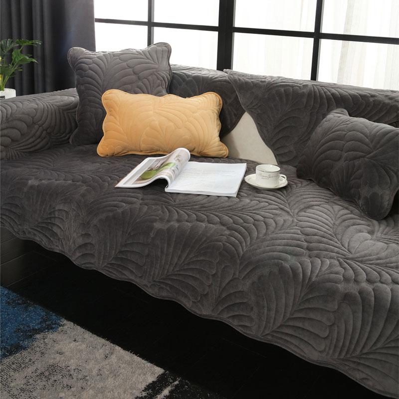 Quilted Leaves Thickened L Shape Sofa Cover Milk Velvet 4 Seater for Living Room Soft Couch Slipcover Loveseat Chair Cover Solid