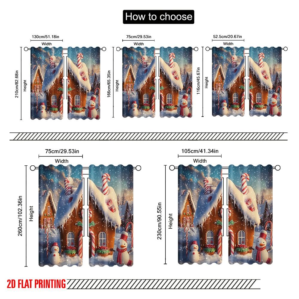 2 Stück, 2D-Flachdruck Zeitgenössische Vorhänge Lebkuchenhaus Schneemann Süßigkeiten (3) Polyester, einfache Installation (ohne Stange) Festlich