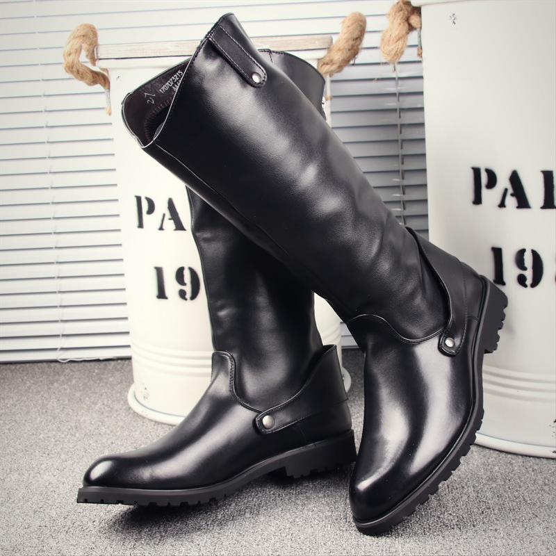 Tall Boots Men's Long Leather Boots Cowboy Boots Zipper Pointed Boots Trendy Horse Boots Outdoor Trendy Boots Martin Knight Boots
