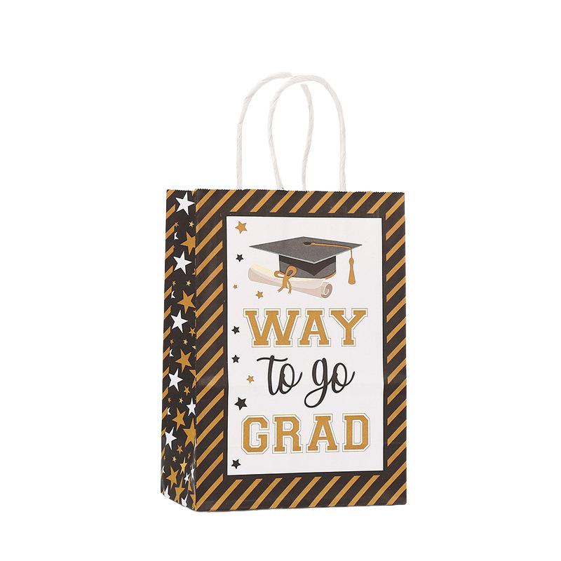 6/12Pcs Graduation Season Kraft Paper Gift Tote Packaging Bags Candy Snack Storage Pouch Graduation Party Favors