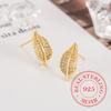 Luxury 925 Sterling Silver Super Shinning Cubic Zirconia Leaves Stud Earrings for Women Korean Style Wedding Fashion Jewelry