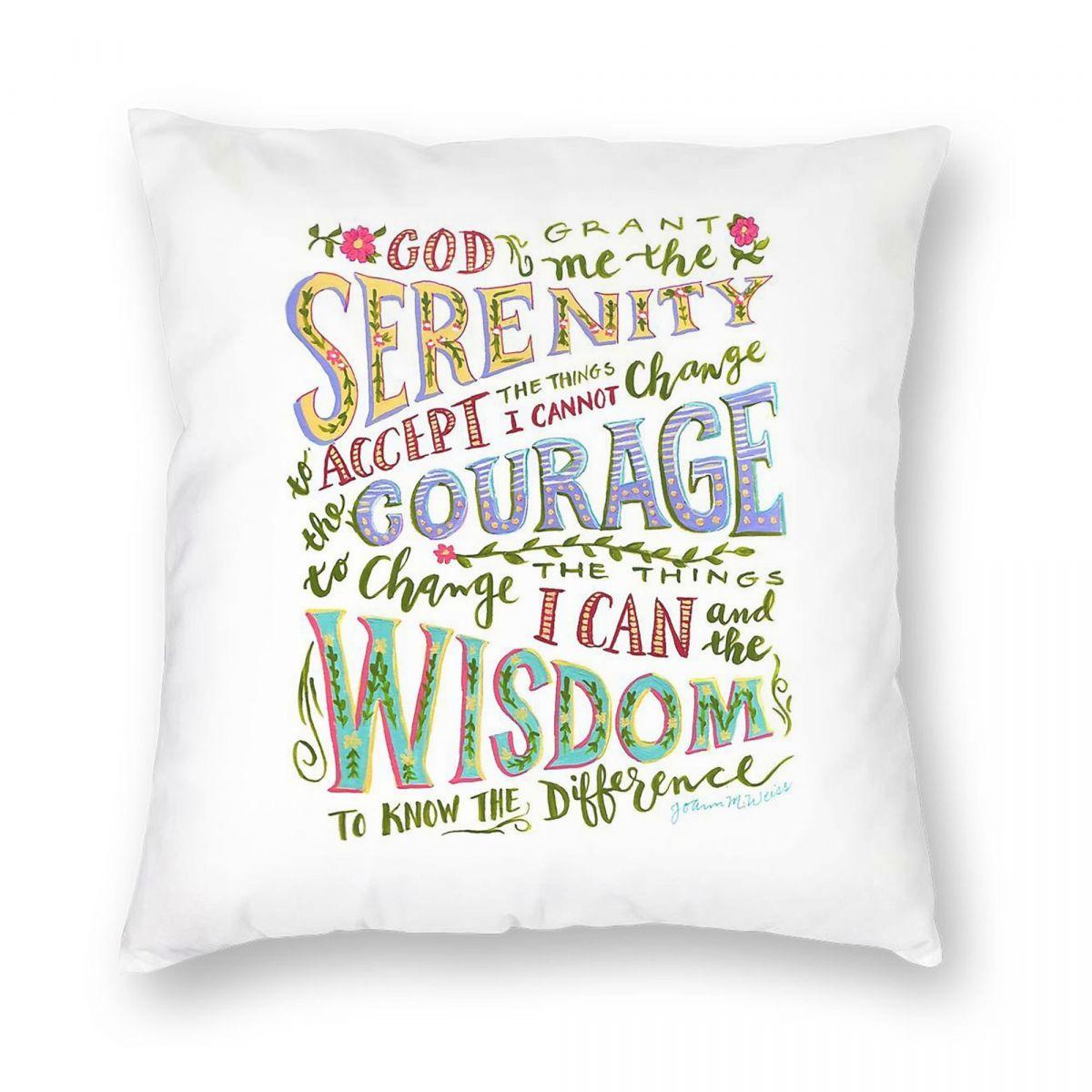 Serenity Prayer Courage Wisdom Pillowcase Polyester Linen Velvet Creative Zip Decor Sofa Seater Cushion Cover x 30x30cm
