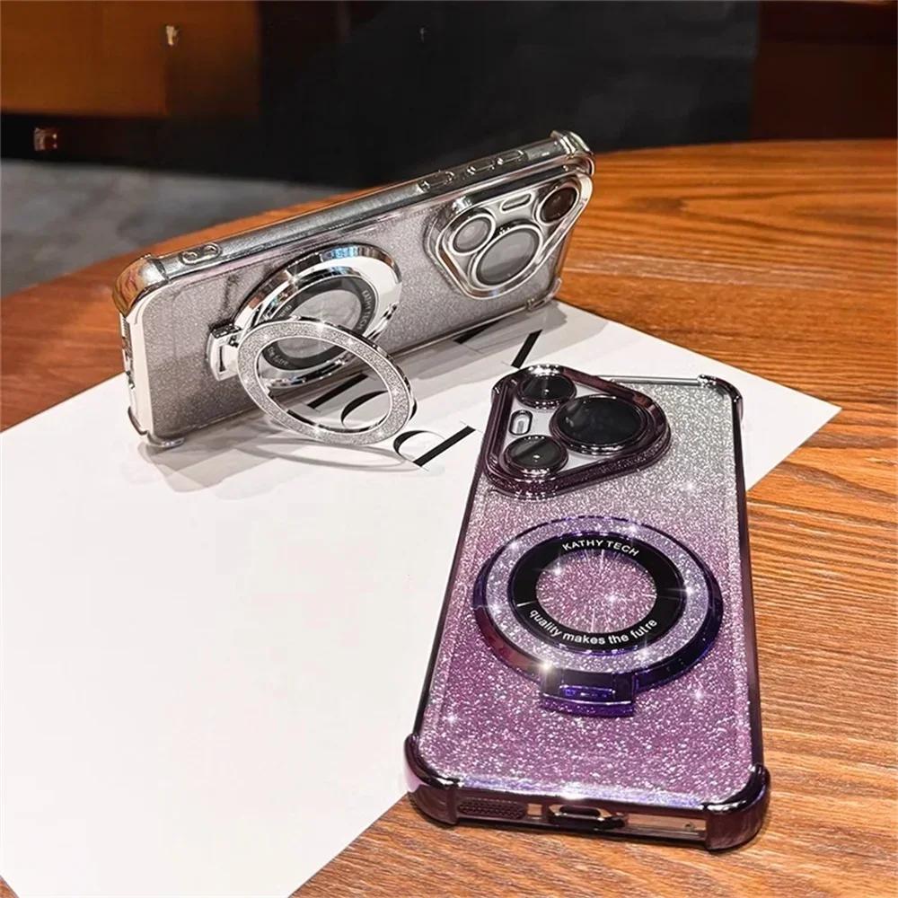 Shockproof Plating For Magsafe Bracket Bead Bracelet Case For Xiaomi Redmi Note 14 15 Pro Plus 15 15C 14C 14S 5G Glitter Cover