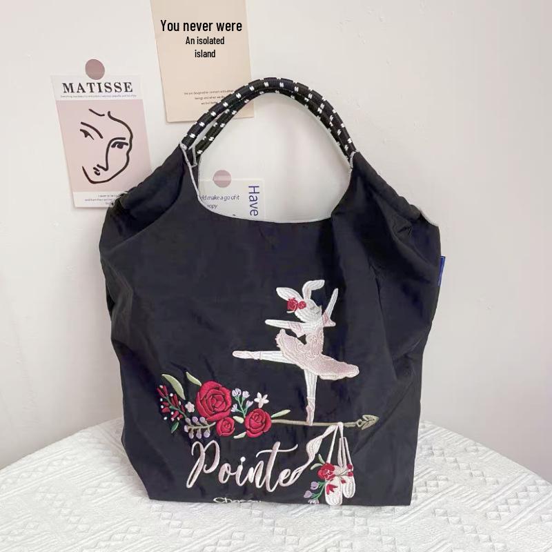 Eco-Friendly Japanese Embroidered Flower Nylon Canvas Shopping Bag