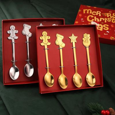 4Pcs Christmas Gift Elk Christmas Tree Dessert Spoon Cutlery Spoon Set Fruit Coffee Spoon Cutlery Wed Christmas Gift