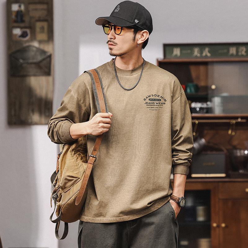 Autumn Winter Men's American Retro Distressed Graphic Print T-Shirt - Lightweight, Wrinkle-Resistant & Versatile for Layering and Commute