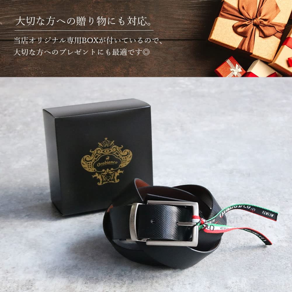 [Orobianco] Reversible 2-Way Swivel Belt, Made in Italy, Cowhide Leather, Men's [Adjustable Size] Men's Business Belt, Genuine Leather, Gentleman's,