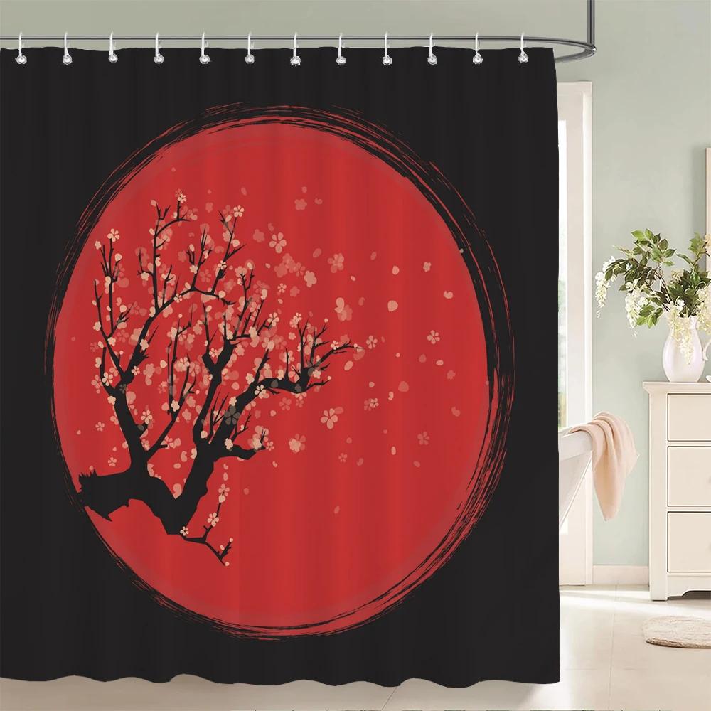 Waterproof Polyester Fabric Japanese flower scenery Shower Curtain Flower Printed Bathroom Curtains for Home Decoration Curtain