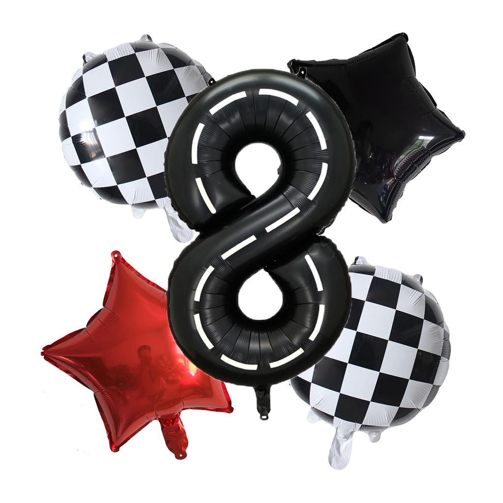 5pcs Race Car Balloon 40 Inch Racetrack Number Balloon 2 Black Baby Shower Boys Two Fast Birthday Race Car Theme Party Decorate
