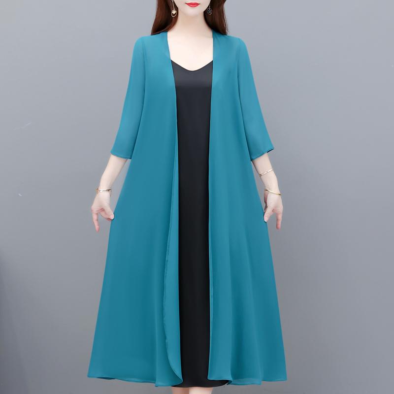 Manteau d'été en mousseline de soie pour femme, élégant, fin, décontracté, grande taille, Poncho Long d'été