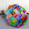Character Grid, Cartoon Icons Themed Automatic Opening and Closing Umbrella, Compact Travel Umbrella, Lightweight and Portable, Suitable for