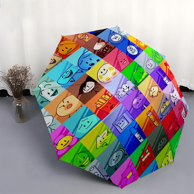 Character Grid, Cartoon Icons Themed Automatic Opening and Closing Umbrella, Compact Travel Umbrella, Lightweight and Portable, Suitable for