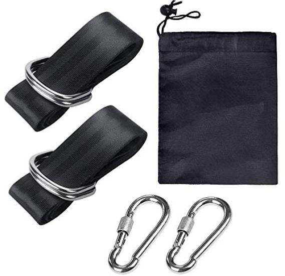 Curea de fixare pentru hamac balansoar 150 cm, capacitate de încărcare 1000 kg, sigură, rezistentă la uzură, antiderapantă, instalare ușoară, 2 carabiniere, 1 geantă de depozitare dedicată