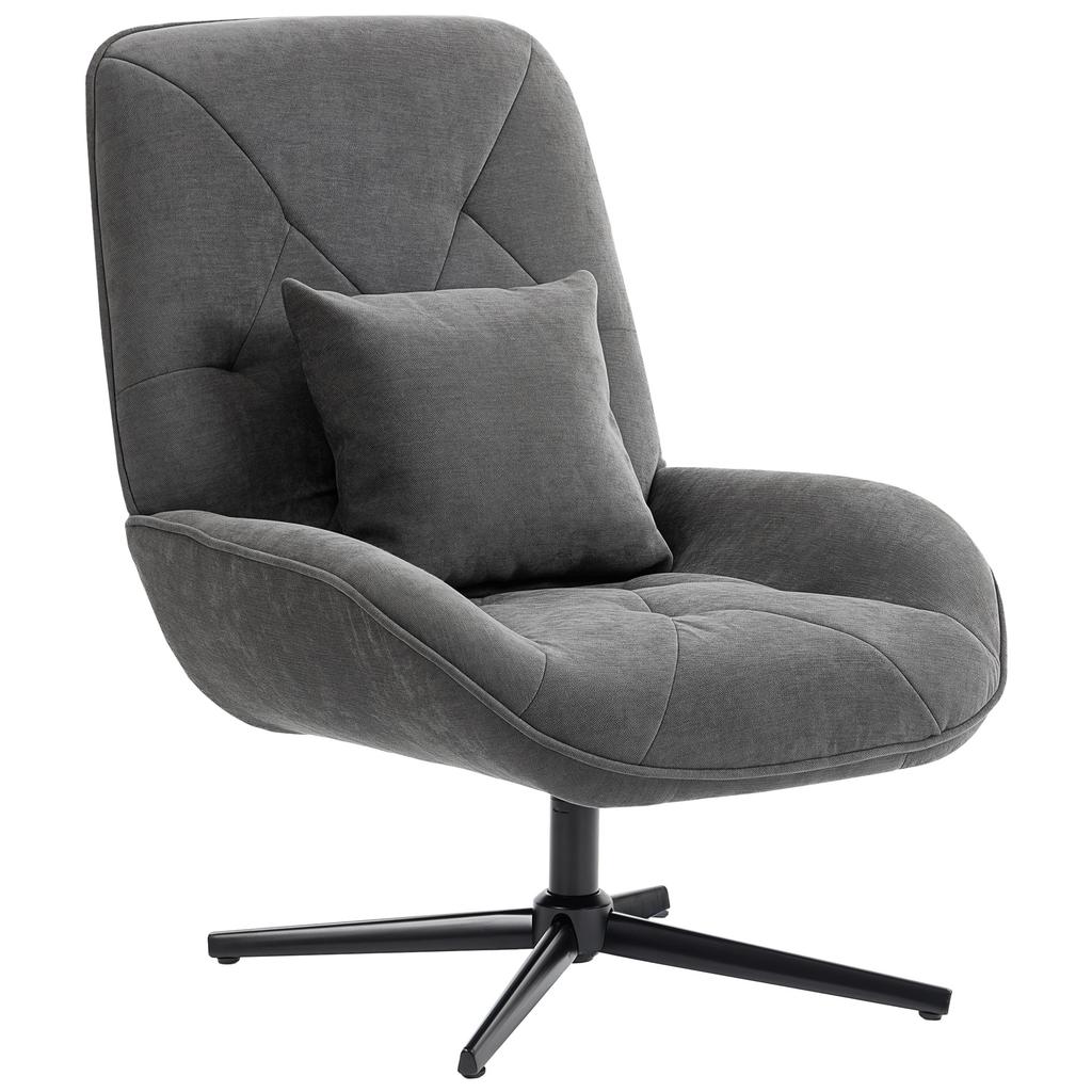 Rotatable Accent Chair Chenille Upholstered Armchair With Lumbar Pillow High Backrest Deep Seat Dark Gray