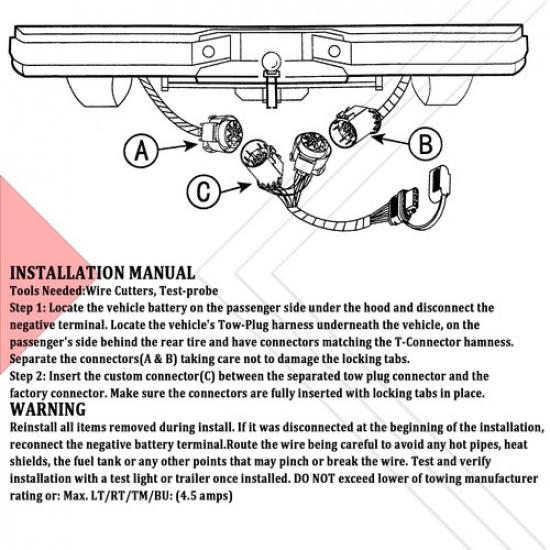 4 PIN TO 7 Way Trailer Tow Light Wire Harness Connector For Ram 1500 2500 3500
