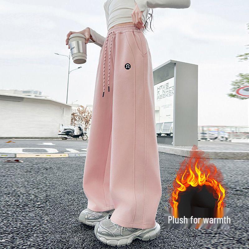 

Girls’ Fleece-Lined Wide-Leg Pants - Autumn/Winter 2025 Collection, for Middle and Big Kids, Sports Style, Straight Long Fit. 150