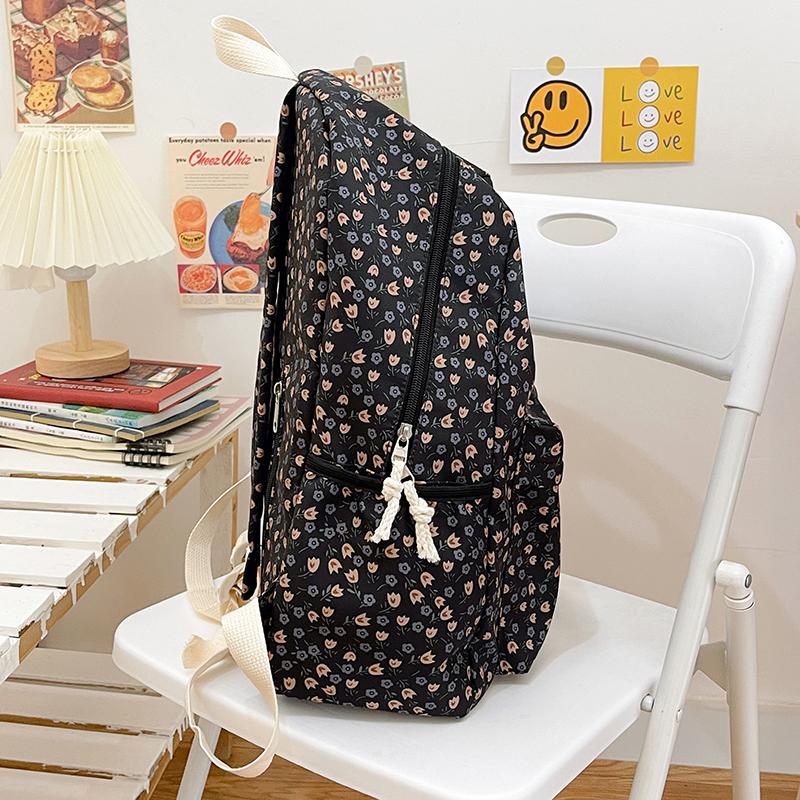 Flower Print Backpack Women's School Bag Campus Girls Nylon Backpack