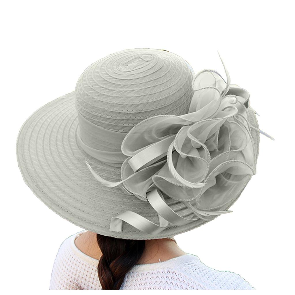 Chapeau de mariage en Organza pour femmes, fascinateur d'église, fête de thé, fleur, chapeau de mariage, grand bord, bonnet de bassin