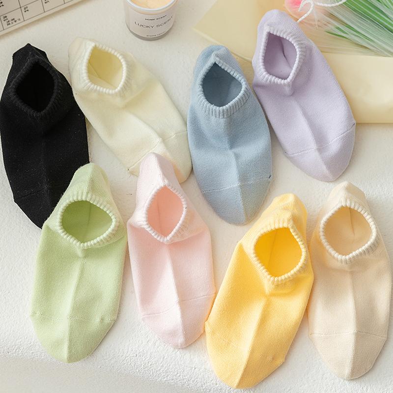 3 PaarSet Sommer Damen Unifarben Niedrig geschnittene Socken Neu Rutschfest Silikon Unsichtbar Füßlinge Knöchelsocken Harajuku Damen Baumwollsocken