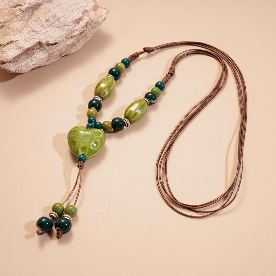 

Seaside vacation style ceramic beaded oval heart pendant necklace personalized item decoration
