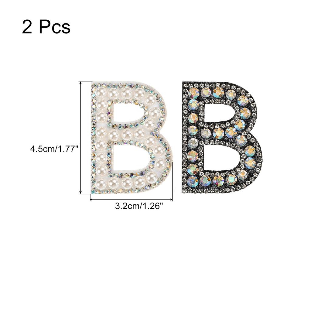 2pcs Iron On Patch Decorative Glitter Pearl Applique Rhinestone English Letter for Clothes Applique DIY Handmade Bag Hat Jeans