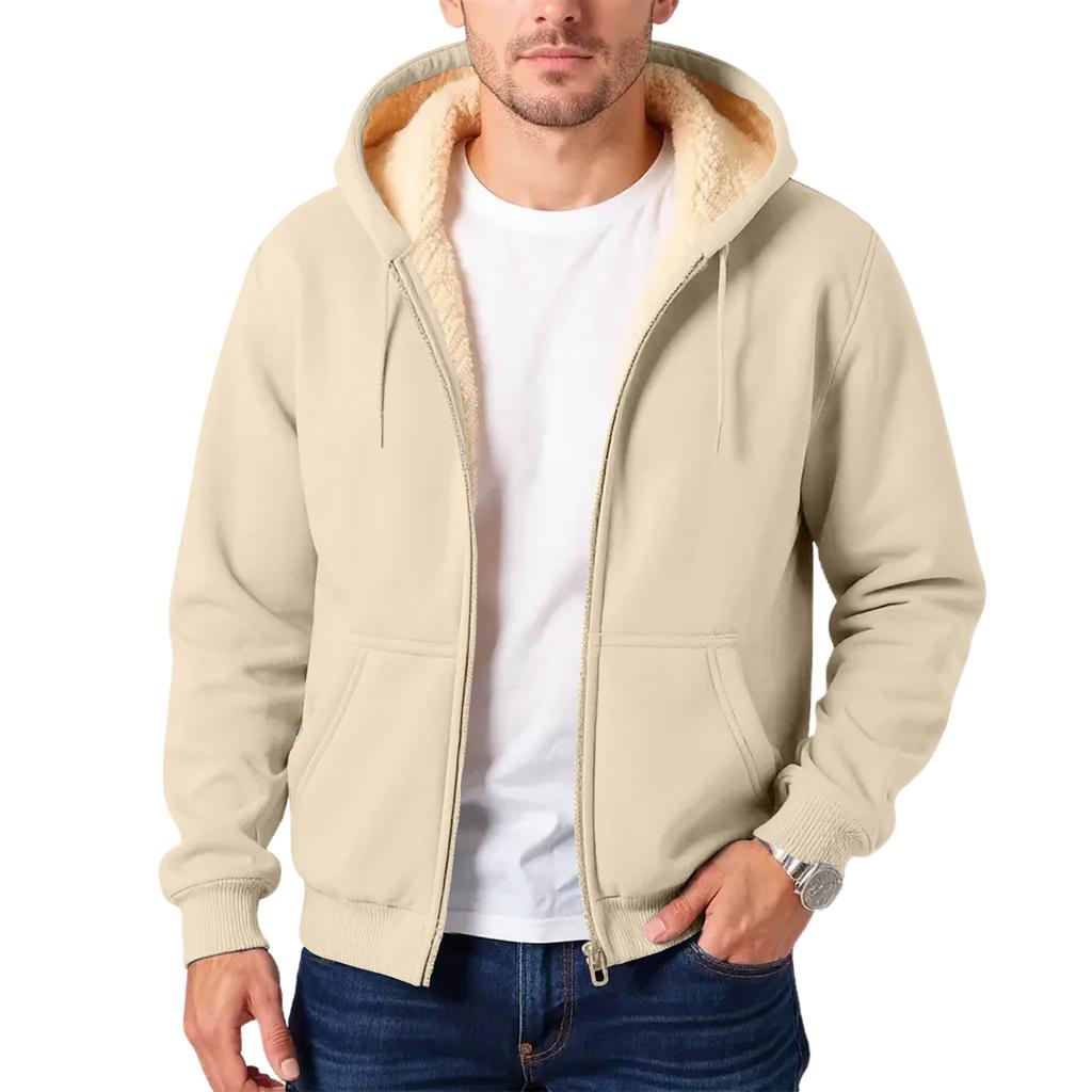 Men's Fleece-lined, Warm, Versatile, Casual, Thick Hooded Sweatshirt Jacket