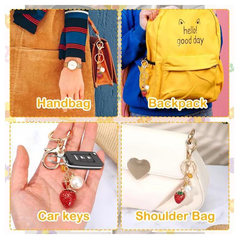 Red Strawberry Cute Crsytal Fruit Pendant Key Or Bag Charm For Women Car Key Chains DIY Ornament Bag Charm