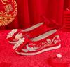 Xiuhua Women's Pearl Tassel High Heels - Ancient Style Pointed Toe Wedding Shoes for Bride, Hanfu Toasting Shoes