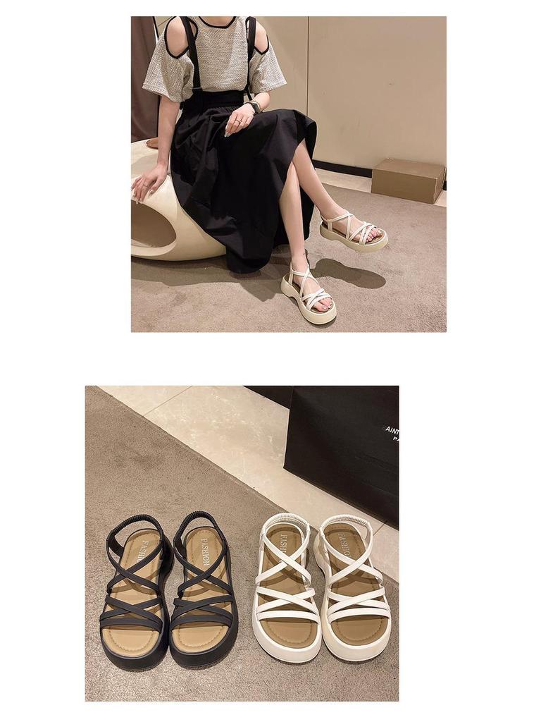 Women's 2024 Summer Platform Sandals with Small Cross-Strap and High Heel In New Korean Style