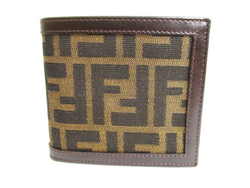 Authentic FENDI Zucca Dark Brown Canvas Leather Bifold Wallet Compact Wallet #9778  Refurbished