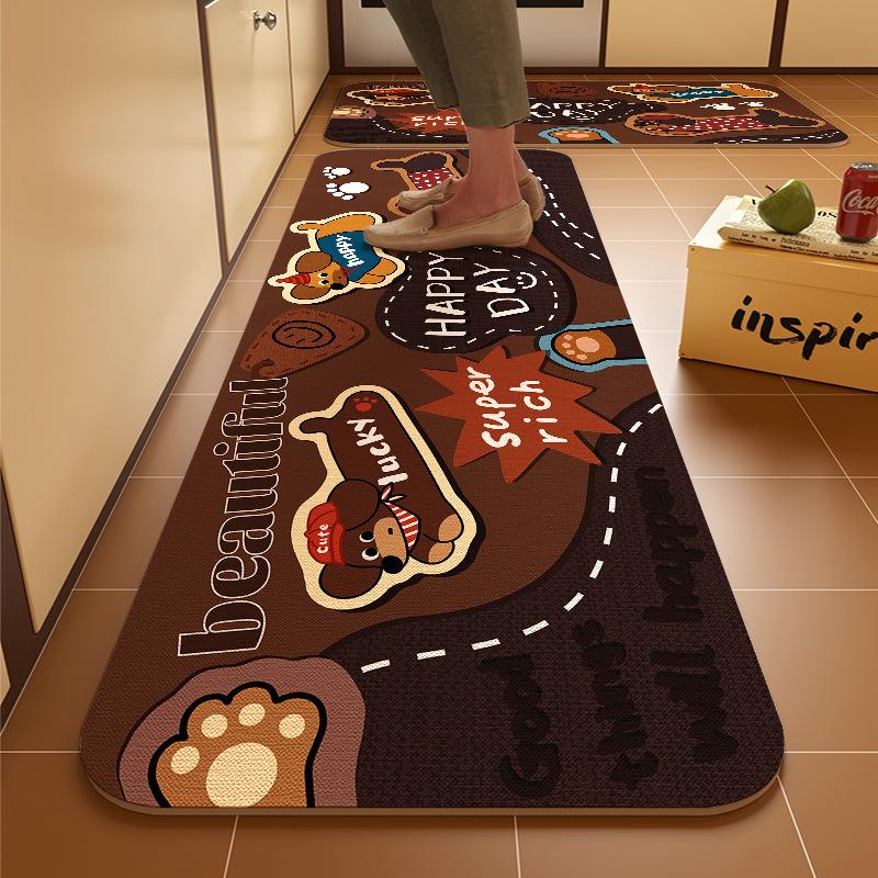 Cartoon Dog Kitchen Dirt-Resistant Diatom Mud Floor Mat Easy To Maintain Two-Piece Set Anti-Slip Mat Home Decoration