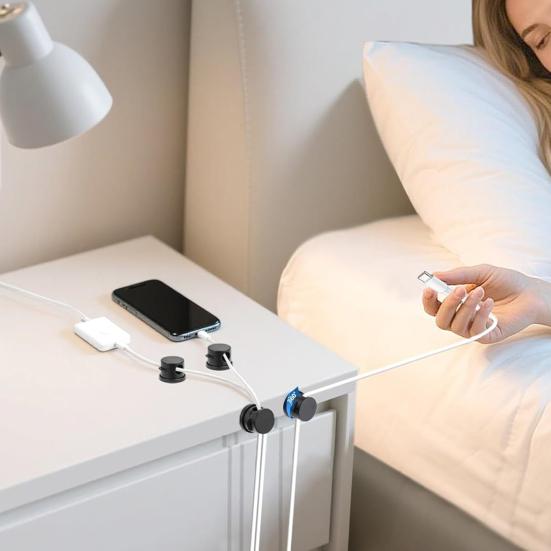 6Pcs Rotatable Cord Holder Adhesive Home Office Nightstand Desk Cable Organizer Magnetic Wire Management Clip Charging Cord